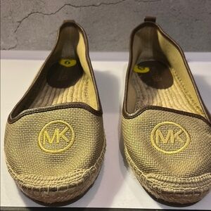 Michael Kors Cream and Brown Espadrille Flats with Logo